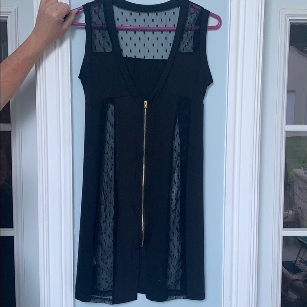 Black Sheer Zip Front Mini Dress size M